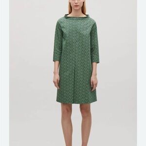 New COS stand collar a line poplin dress Kelly Green navy blue Patterned Dress 8